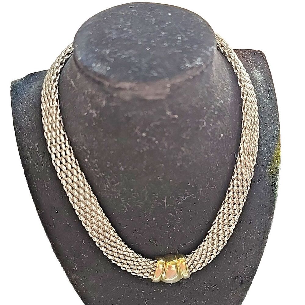 Vintage Mesh Choker Necklace Multi Strand Gold Silver Tone Magnet approx 16.5"